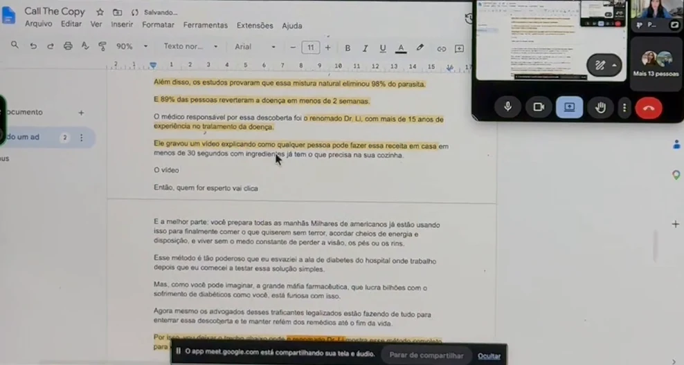 Call do The Copy$ ao vivo com a tela compartilhada
