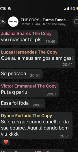 Print do grupo do The Copy$ no WhatsApp com os avisos e as calls do dia
