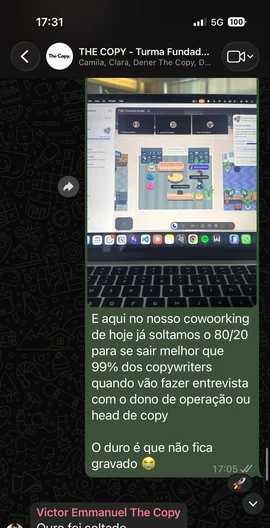 Print do grupo do The Copy$ no WhatsApp, no dia do coworking